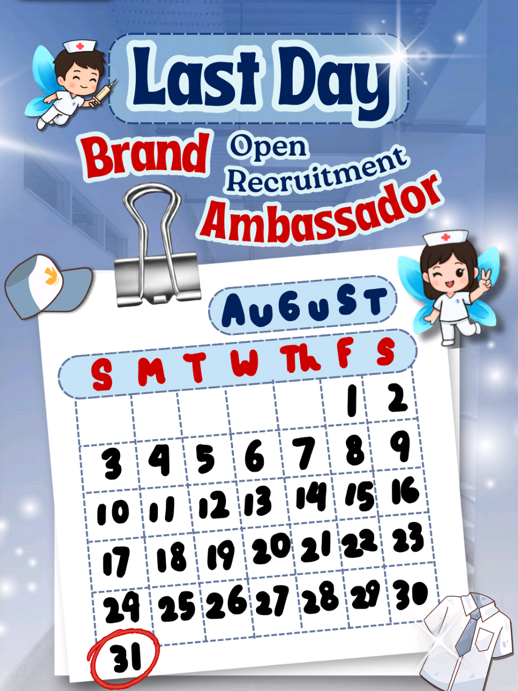 [📢 Last Day Oprec Brand Ambassador 📢] Halo, Future Nurse! 🩹👩🏼‍⚕️ Today is the last day of open recruitment Brand Ambassador NOH FIK UI 2.0 ‼️ 📌http://bit.ly/OprecBrandAmbassadorNOHFIKUI  Don’t miss your chance, pendaftaran hanya sampai hari ini jam 15.00 WIB‼️ Instagram : @nohfikui TikTok : @nohfik X: @nohfikui Narahubung :  📞 Riana (081296018156/clairsonic) 📞 Netta (087721923716/corn3tt4) NOH FIK UI 2.0  Empowering Care, Inspiring Futures #ui #fyp #keperawatan #Nursing #openhouse 