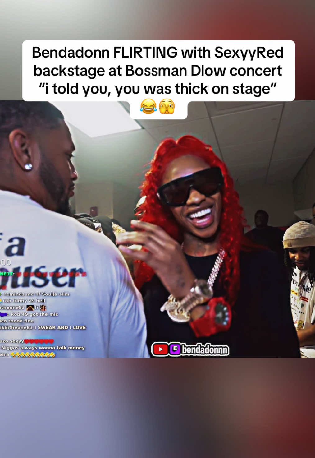 Bendadonn FLIRTING with SexyyRed backstage at Bossman Dlow concert “i told you, you was thick on stage” 😂🫣 #fyp #bossmandlow #bendadonnn #sexyyred 