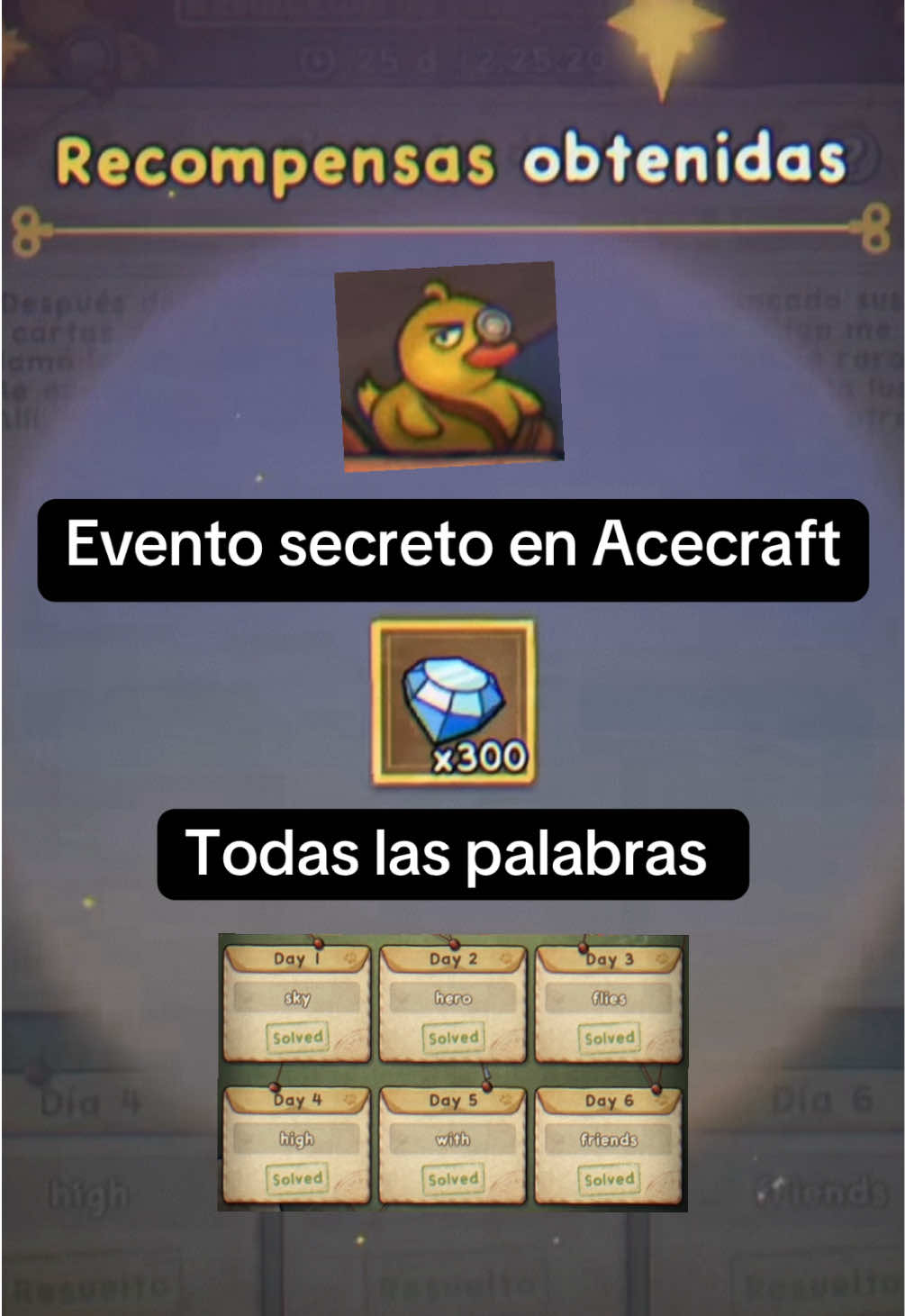 Todas las palabras del evento del detective pato #acecraft #diamantes #evento #FYP #pilotcreationcontest 
