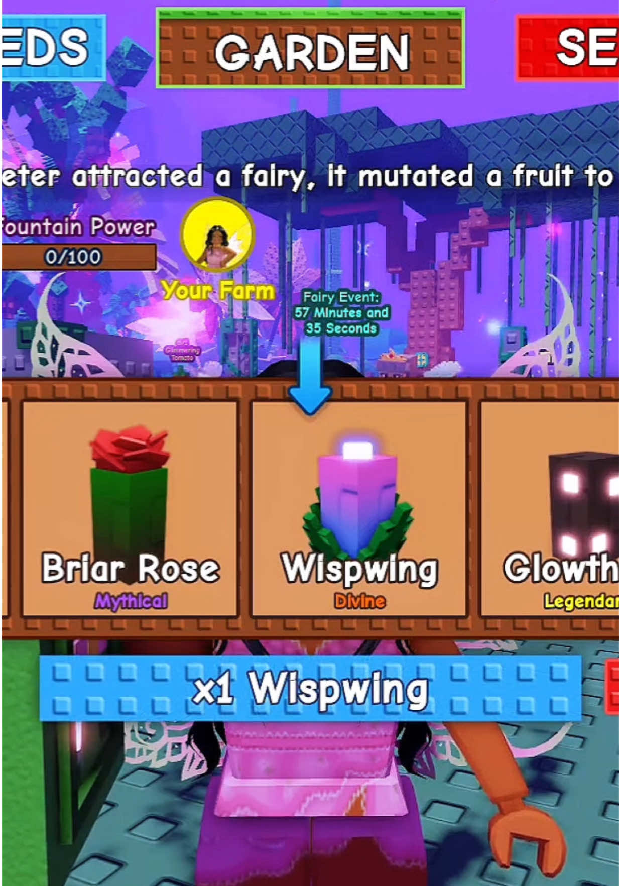 I love this fairy event 😍 it’s so aesthetic  🥹😱 Wispwing straight away??? 💜 #growagarden #growagardenupdate #fyp #growagardenfairyevent #gag 
