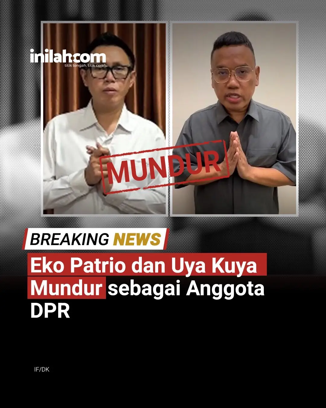 Anggota DPR dari Fraksi Partai Amanat Nasional (PAN), Eko Hendro Purnomo, alias Eko Patrio, dan Surya Utama alias Uya Kuya mundur sebagai anggota DPR menyusul pernyataannya yang menimbulkan kerusuhan di masyarakat. Mundurnya Eko dan Uya itu berdasarkan informasi DPP PAN yang diperoleh Inilah.com di Jakarta, Minggu (31/8/2025), sebagai upaya untuk meredam situasi dan kondisi di masyarakat saat ini agar lebih kondusif. Sehari sebelumnya, Eko menyampaikan permohonan maaf kepada publik atas perbuatannya yang menimbulkan keresahan. Pernyataan maaf tersebut ia sampaikan melalui video yang diunggah di akun Instagram pribadinya pada Sabtu (30/8/2025). Dalam video tersebut, Eko Patrio didampingi oleh sesama anggota DPR dari fraksi yang sama, Sigit Purnomo alias Pasha Ungu.  - Selengkapnya kunjungi website dengan klik link di bio atau download aplikasi di AppStore dan Google Play Store. #InilahNews #EkoPatrio #UyaKuya #PAN #DPRRI    