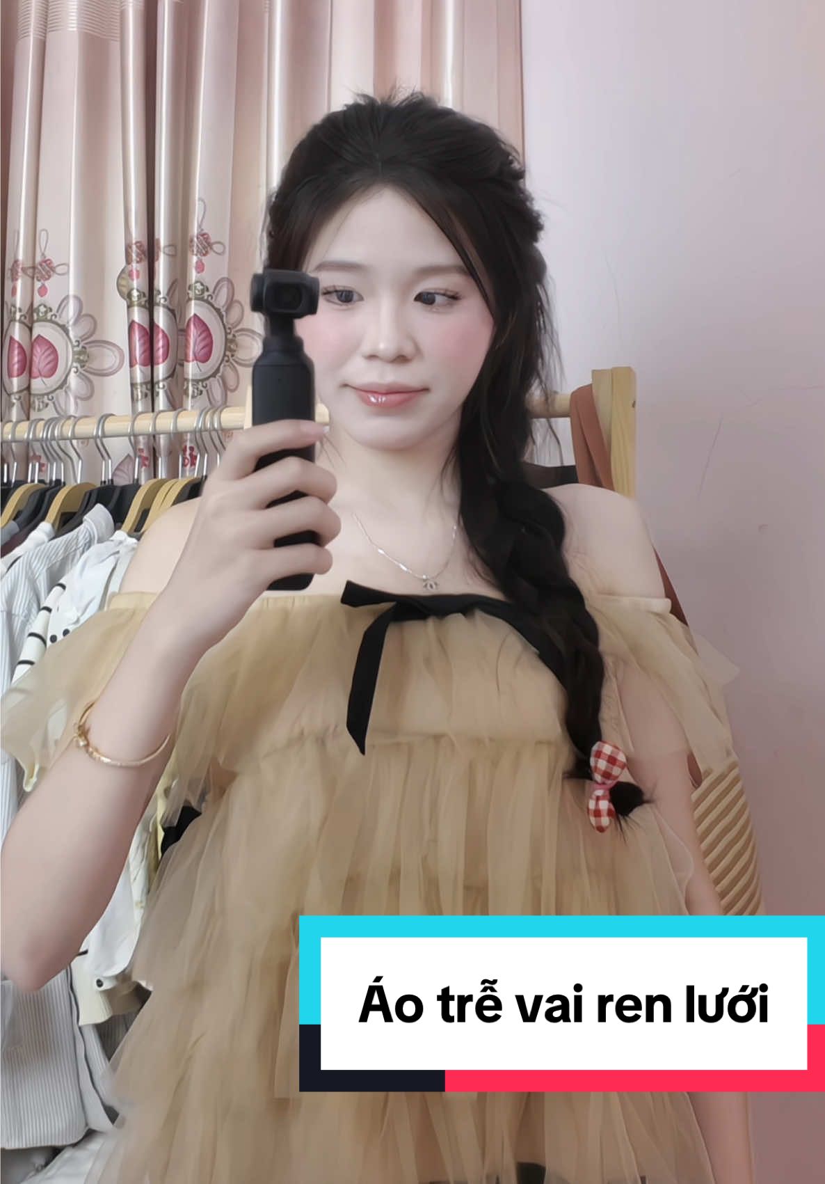 Áo trễ vai ren lưới tiểu thư #aotrevai #outfit #fyp #viral #xuhuong 