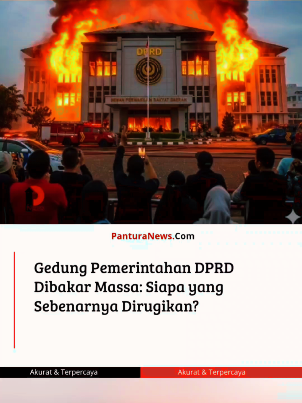 PanturaNews - Unjuk rasa adalah hak setiap warga negara untuk menyampaikan aspirasi. Namun ketika kekecewaan berubah menjadi tindakan anarkis, pesan yang ingin disampaikan sering kali hilang.  Kasus pembakaran dan perusakan gedung pemerintahan DPRD dalam aksi demo bukanlah kemenangan rakyat, melainkan kerugian bersama. Fasilitas Publik yang Hancur, Uang Rakyat yang Terbuang Gedung DPRD maupun kantor pemerintahan dibangun menggunakan anggaran negara, yang bersumber dari pajak masyarakat. Ketika fasilitas itu dibakar atau dirusak, biaya perbaikan kembali akan diambil dari uang rakyat. Pada akhirnya, masyarakat sendirilah yang menanggung kerugian. Pelayanan Publik Terganggu Kantor pemerintahan bukan hanya sekadar bangunan, melainkan pusat layanan untuk warga. Ketika rusak akibat aksi anarkis, pelayanan seperti administrasi kependudukan, perizinan usaha, hingga rapat pembahasan kebijakan terhambat. Ribuan warga bisa terdampak hanya karena amarah segelintir orang. Citra Daerah Tercoreng Kerusuhan yang berujung perusakan menimbulkan citra negatif bagi daerah. Investor enggan menanamkan modal, wisatawan ragu berkunjung, dan akhirnya roda perekonomian lokal terhambat. Aspirasi Terkubur di Balik Api Ironisnya, tujuan utama demonstrasi untuk menyuarakan aspirasi justru tenggelam. Media dan publik lebih menyoroti kerusuhan daripada isi tuntutan. Alih-alih didengar, suara massa anarkis justru ditinggalkan. Jalan Damai Lebih Mulia Mengkritisi kebijakan pemerintah sah dan dijamin undang-undang. Namun, kritik akan lebih kuat jika disampaikan dengan damai, terorganisir, dan melalui dialog terbuka. Sejarah membuktikan, perubahan besar lahir dari gerakan damai, bukan dari kobaran api atau pecahan kaca. Maka, siapa yang sebenarnya dirugikan? Bukan hanya pemerintah, tetapi seluruh masyarakat. Karena itu, setiap elemen bangsa harus belajar, bahwa aspirasi bisa disuarakan tanpa harus mengorbankan fasilitas publik, citra daerah, dan kepentingan orang banyak.