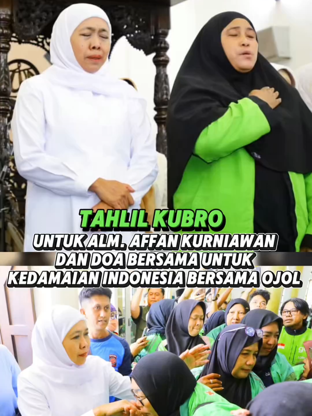 Jawa Timur milik kita semua. Mari jaga dengan semangat guyub rukun. Video : do'a bersama pengemudi Ojol Jawa Timur  untuk alm. Affan Kurniawan dan kedamaian bangsa di masjid Al Hamdi . Surabaya , Minggu (31/8). #surabaya #khofifahindarparawansa #affankurniawan 