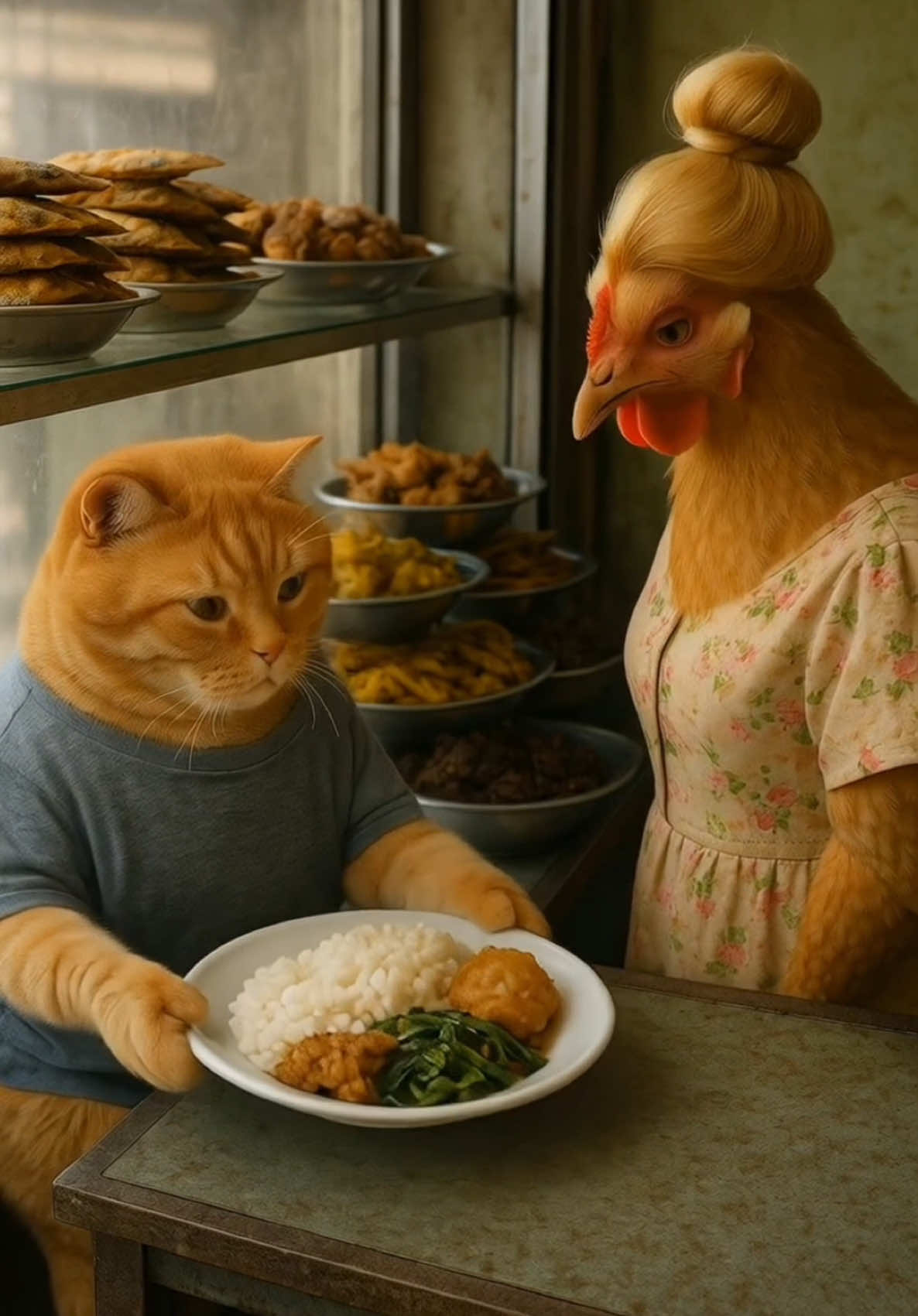 AI kucing makan di warung #cat #chicken #tmcc #tomovieeai #aivideo @Wondershare ToMovieeAI 