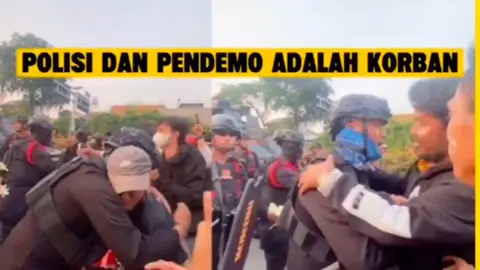 Dibenturkan oleh keadaan. Polisi dan pendemo adalah korban kebiadaban para pejabat penyembah uang. #Demo #BubarkanDPR #Polisi #AksiDamai #Damai