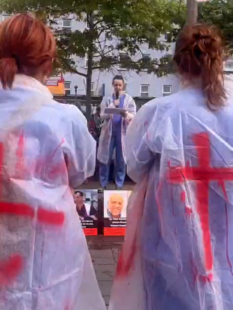 Protesters in Cork, Ireland marched for Gaza’s healthcare heroes, remembering 1500 murdered, every hospital destroyed, and 385 medics held hostage by 'Israel'.  Their names were read aloud. Never forgotten.