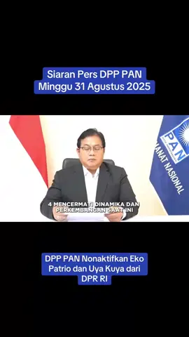 konferensi pers 31 Agustus 2025 DPP PAN resmi menonaktifkan eko patrio dan Uya Kuya dari DPR RI  per 1 September 2025 #demodpr #uyakuya #ekopatrio #masukberanda #bubarkandpr 