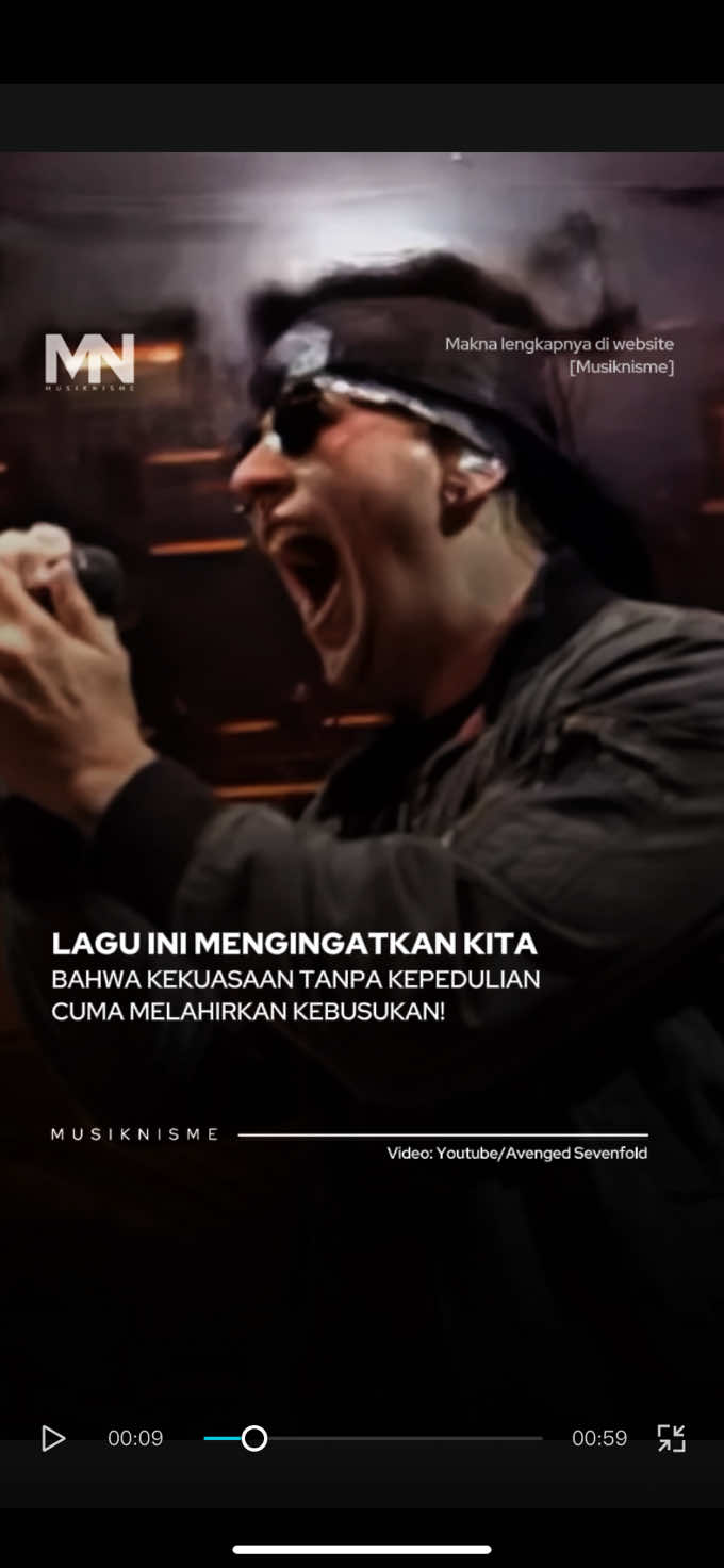 Salah satu hal paling pedas dari lagu ini adalah sindiran soal kekuasaan. Pemegang jabatan sering bicara seakan tahu apa yang terbaik buat rakyat, padahal mereka cuma menikmati panggung. Kekuasaan tanpa kepedulian sejatinya kosong, dan inilah yang dimaksud Avenged Sevenfold. Bukannya jadi alat untuk memperbaiki keadaan, kekuasaan justru melahirkan kebusukan baru: ketidakadilan, ketimpangan, dan kebencian. Gimana menurut kalian? #musiknisme #criticalacclaim #avengedsevenfold 