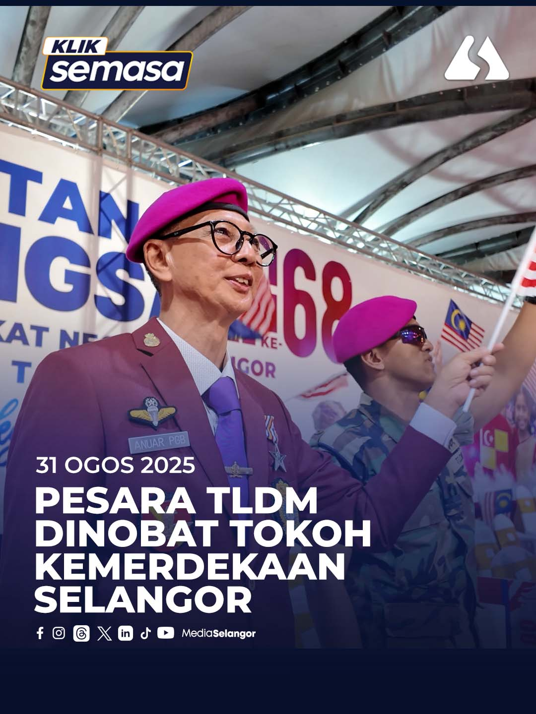 Laksamana Muda (B), Dato' Anuar Alias dinobat Tokoh Kemerdekaan Selangor 2025 atas jasa dan bakti besar yang dicurahkan dalam angkatan pertahanan negara, termasuk dalam beberapa misi antarabangsa. Beliau yang menjadi inspirasi kepada filem terkenal PASKAL: The Movie menerima anugerah yang disampaikan Dato’ Menteri Besar, Dato’ Seri Amirudin Shari sempena sambutan Hari Kebangsaan peringkat Selangor ke-68 2025 di Dataran Kemerdekaan Shah Alam. #MediaSelangor #KlikSemasa #TokohKemerdekaan #Paskal