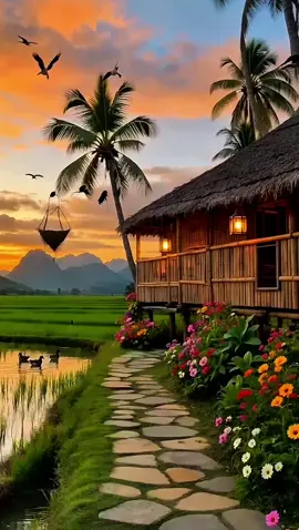 senja yang menawan., #foryou #vibes #kampung #suasanadesa #fyp 