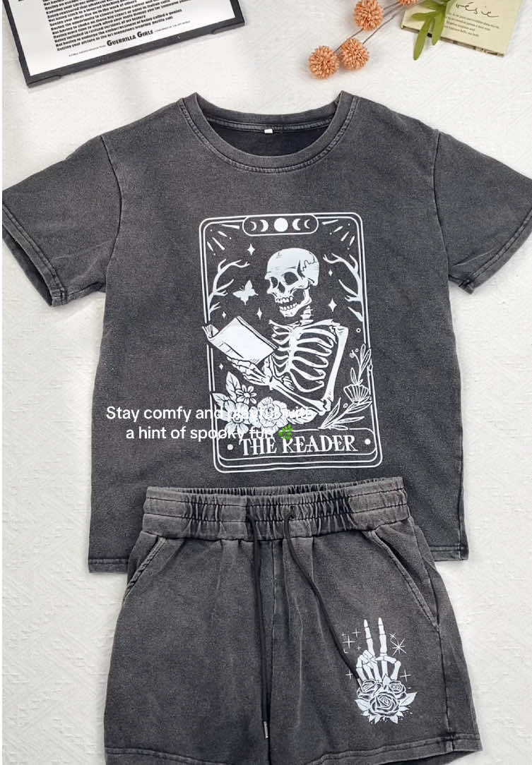 Spooky Summer Vibes 💀☀️ #twopieceset #skeletontee #SummerFashion #casualoutfit #shortsset 