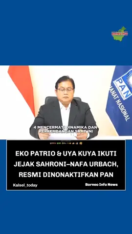DPP PAN Nonaktifkan Eko Patrio dan Uya Kuya dari Fraksi DPR RI JAKARTA, borneoinfonews.com – Dewan Pimpinan Pusat Partai Amanat Nasional (DPP PAN) resmi menonaktifkan dua kadernya, Eko Hendro Purnomo (Eko Patrio) dan Surya Utama (Uya Kuya) dari keanggotaan Fraksi PAN DPR RI. Keputusan ini mulai berlaku Senin, 1 September 2025, sebagaimana tertuang dalam siaran pers resmi DPP PAN yang dibacakan oleh Wakil Ketua Umum PAN, Viva Yoga Mauladi, di Jakarta, Minggu (31/8/2025). “DPP PAN menghimbau masyarakat untuk tetap tenang, sabar, serta mempercayakan sepenuhnya kepada pemerintah yang dipimpin Presiden Prabowo Subianto dalam menyelesaikan persoalan ini secara tepat, cepat, berpihak kepada rakyat, dan untuk kemajuan bangsa Indonesia,” ujar Viva Yoga saat membacakan siaran pers tersebut. Dalam kesempatan itu, DPP PAN juga menyampaikan permohonan maaf kepada masyarakat Indonesia serta mengajak semua pihak untuk kembali menata perjuangan politik demi masa depan bangsa yang lebih baik. 📹: partai amanat nasional #ojol #pan #partaiamanatnasional #ekopatrio #uyakuya #dpr #dprri #indonesia #indonesia🇮🇩 #polisi #tni #demo #live #tiktok 