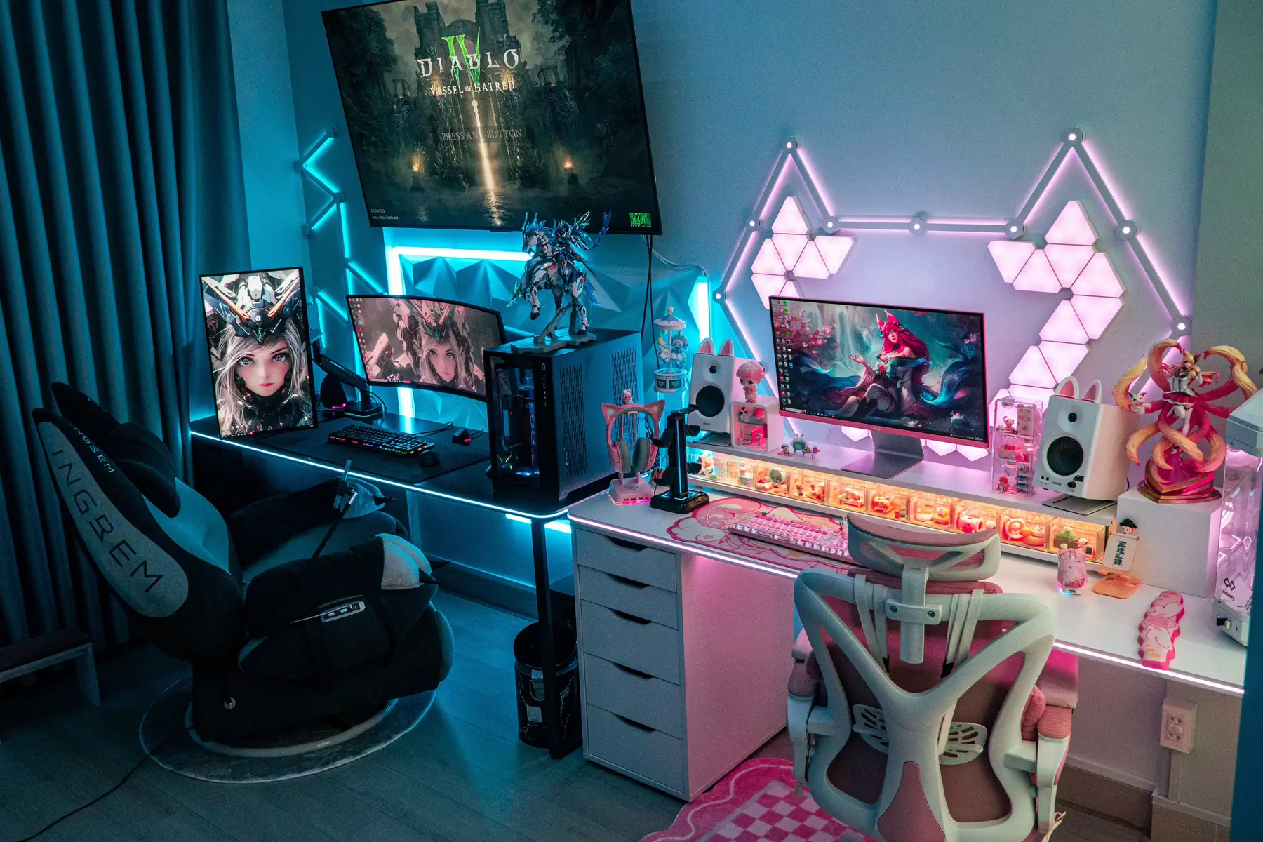 Bạn cùng nhà, cùng đam mê 👩🏻‍❤️‍👨🏻💙🩷#GamingSetup #desksetup #gamingroom #couples #xuhuongtiktok 
