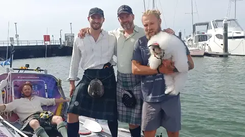 Three brothers from Edinburgh have claimed a new record for rowing non-stop and unsupported across the Pacific Ocean after almost 140 days at sea. Jamie, Ewan and Lachlan Maclean endured violent tropical storms, which forced them into making lengthy detours on their 9,000-mile (14,484km) journey from Peru to Australia. Congratulations 🎉👏  #foryou #fypシ #doglover #foryoupage 