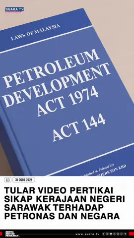 Tular Video Persoal Sikap Kerajaan Negeri Sarawak terhadap Petronas dan Negara Dalam kemeriahan sambutan Hari Kebangsaan muncul satu rakaman video yang mempersoalkan  sikap Kerajaan Negeri Sarawak terhadap syarikat minyak negara, Petronas, serta hubungan dengan Persekutuan. Video berdurasi sekitar enam minit itu mengingatkan Sarawak bahawa Akta Kemajuan Petroleum (PDA) 1974 dibentangkan oleh bekas Ketua Menteri Sarawak sendiri Tun Taib Mahmud yang ketika itu menjawat dibentangkan di Parlimen oleh Abdul Taib Mahmud, yang ketika itu menjawat jawatan Menteri Perusahaan Utama (Primary Industries Minister).  Beliau menyampaikan maksud, niat dan objektif Rang Undang‑Undang itu dengan terperinci, termasuk memperkenalkan konsep “Production Sharing Contract” serta mengucapkan penghargaan kepada kerajaan negeri Sarawak dan Sabah atas kerjasama mereka dalam memecahkan kebuntuan perbincangan  dan selama berdekad lamanya ia tidak pernah dipersoalkan. - SUARA.TV #petronas #petros #sarawak #persekutuan 