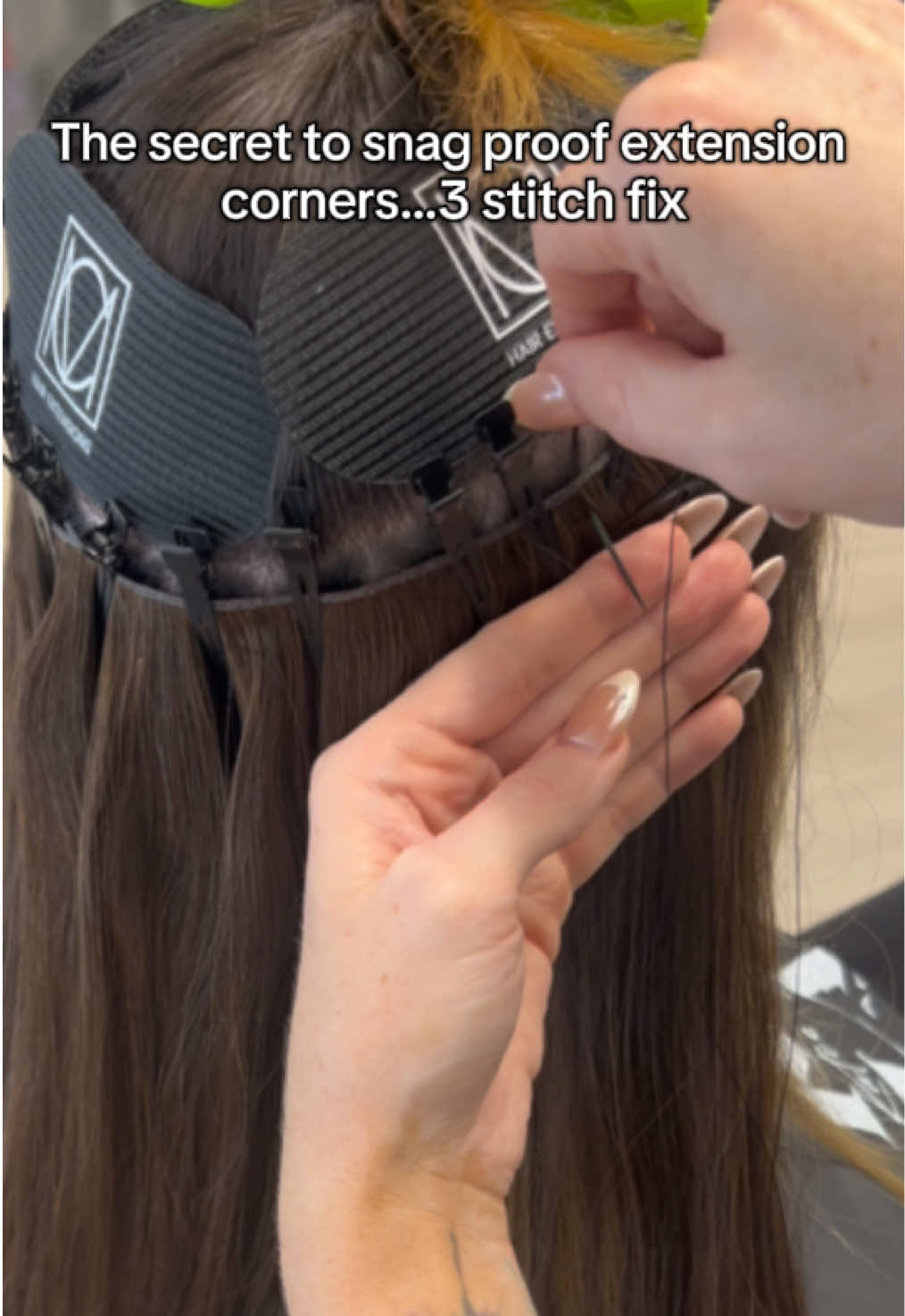 If your extensions lift at the corners… you NEED this 3 stitch trick 👏 Secure, flat & damage-free! #hairextensions #hairextensionspecialist #wefthairextensions #denverhairstylist #wefthair @CM Hair Extensions weft hair