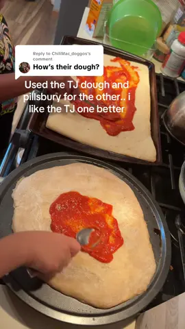 Replying to @ChiliMac_doggos I like the @Trader Joe's dough better than pillsbury. Both easy to do but easy to make the TJ one any shape and tasted better… bestie pizza making day