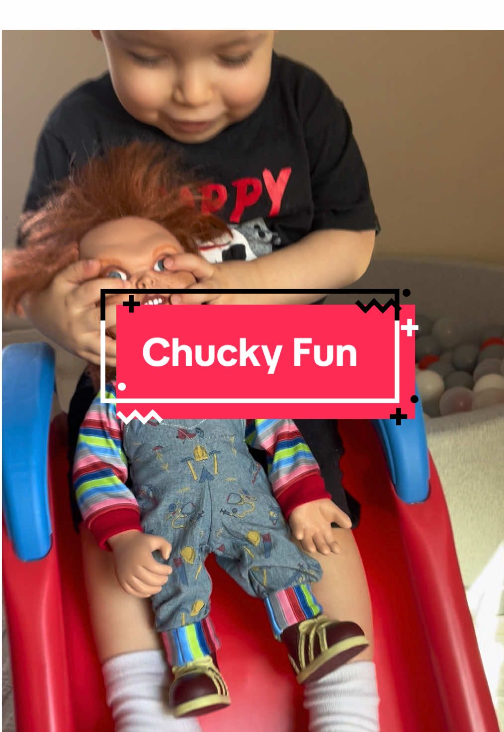 Wondering if Chucky likes going down slides?? #chuckydoll #horrorbaby Chucky doll #horrortok #spookythings 