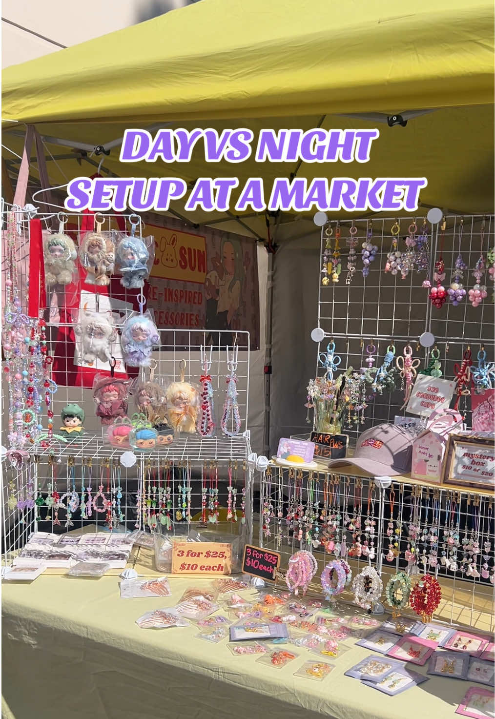 The daytime look vs the nighttime look. I know something must be wrong with my phone’s camera if the lights are streaking. But it’s ok. I need better lighting soon for night markets! Maybe light rods? . . . #daytime #nighttime #marketsetup #euphoricsun 