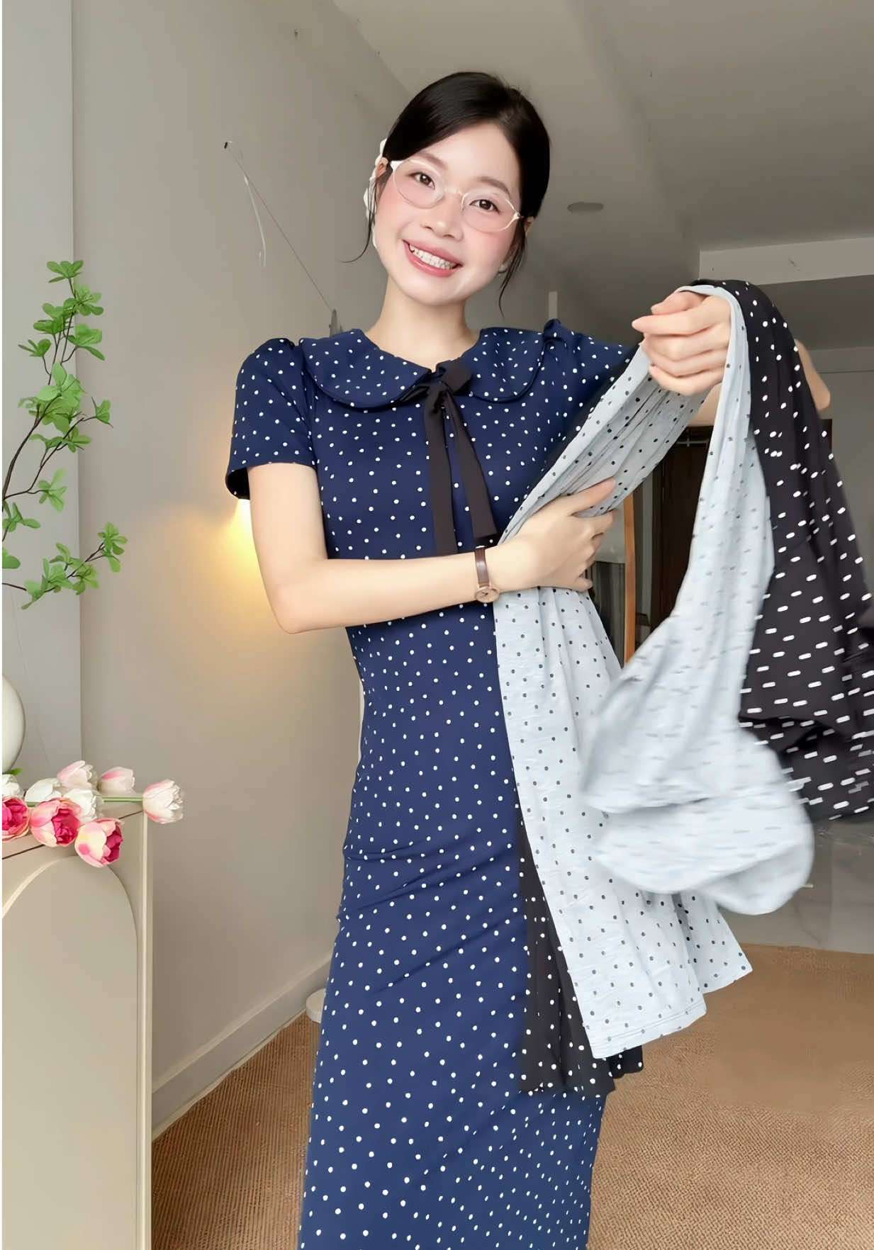 Váy dài body chấm bi. Chất thun gân co giản nè 😜👌