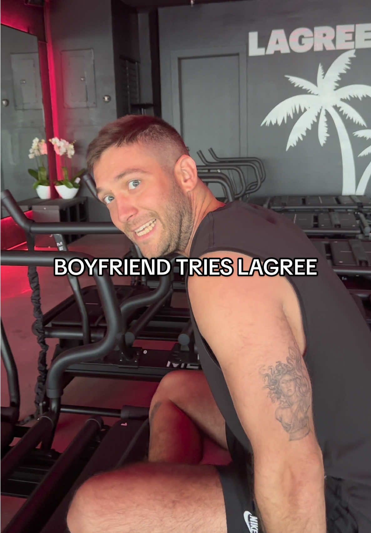 He actually did really good, so I guess I have a new lagree partner?! #lagree #pilates #miami #boyfriend #Fitness 