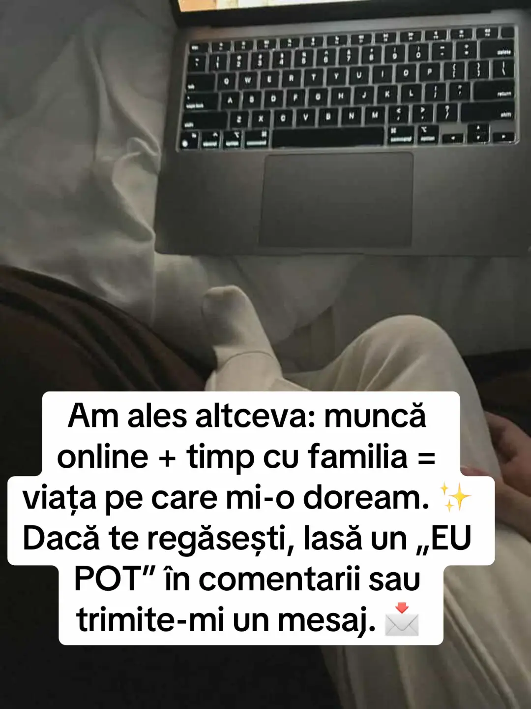 Am ales altceva: muncă online + timp cu familia = viața pe care mi-o doream. ✨ Dacă te regăsești, lasă un „EU POT” în comentarii sau trimite-mi un mesaj. 📩