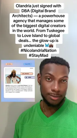 Olandria just signed with DBA (Digital Brand Architects) — a powerhouse agency that manages some of the biggest digital creators in the world. From Tuskegee to Love Island to global deals… the glow-up is undeniable 🦋💼 #NicolandriaNation #StayMad #nicolandria #dba 