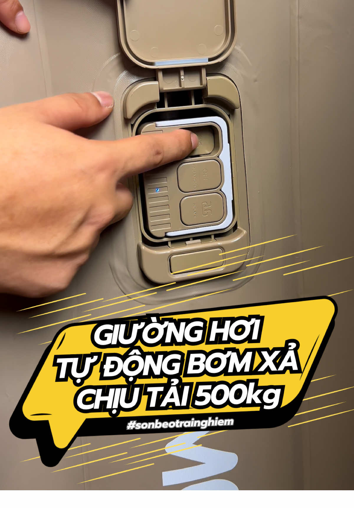 Đệm hơi tự động bơm, xả trong 3 phút. Chịu tải 500kg. Lót nỉ nhung nằm không bị bí nóng. #sonbeotrainghiem #demhoitubom #demhoi 