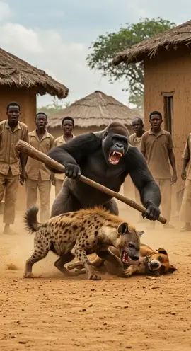 Village Hero: Gorilla Strikes Back Against Hyena -- -- -- #gorillasavesdog #hyenaattack #wildrescue #animalbattle #viralvideo