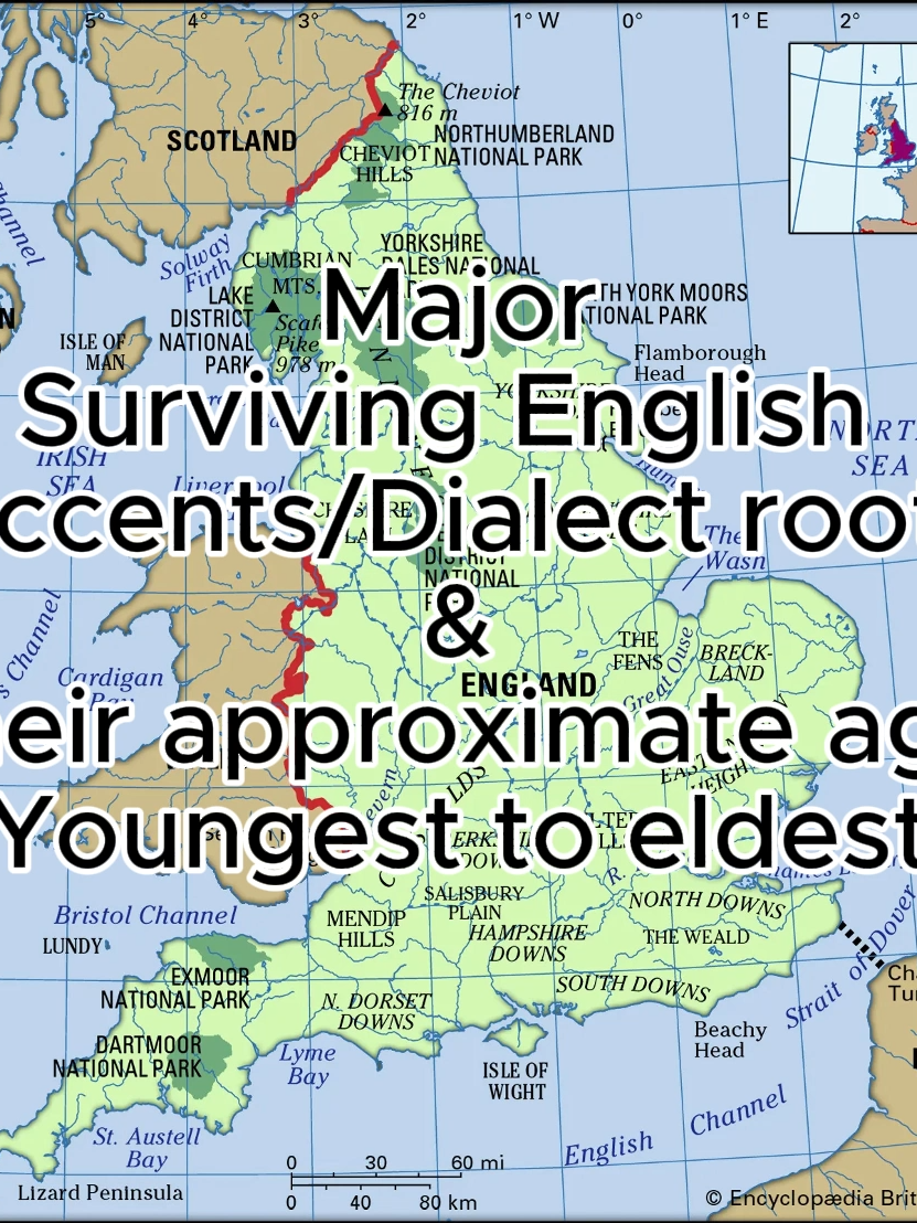 Just a few of the many dialects in England. There are an estimated forty dialects in England alone! There are many more, but these are the most widely known and spoken. I measured their age generally by what era they split off from their original root, many of the later ones are educated guesses on my part, as I lack a time machine. #fyp #english #dialect #language #british #uktiktok