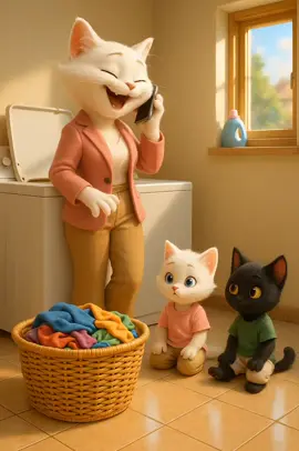 A Distracted Cat Mother, a Phone in Hand, and the Son She Never Noticed in the Washing Machine #aicat #meoww #catstory #kucingtiktok #emotionalstory 