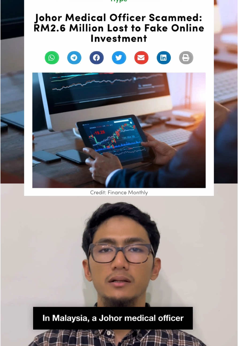 Johor Medical Officer Scammed: RM2.6 Million Lost to Fake Online Investment. A 45-year-old medical officer in Johor lost more than RM2.6 million after falling prey to a fraudulent online stock investment scheme that promised high returns but turned out to be a scam. Johor police chief Datuk Ab Rahaman Arsad said the victim first encountered a stock investment advertisement on social media on May 25, 2025. After clicking a WhatsApp link, he was connected to a suspect who offered an “overseas investment” with promised returns of 5 to 15 per cent. #johor #malaysia #johornews #malaysianews #johorpolice #johorbahru #batamnewsasia #asia #asean 