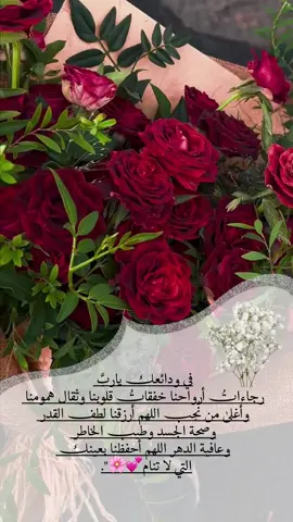في ودائعك ياربَّ  رجاءاتُ أرواحنا خفقاتُ قلوبنا وثِقال همومنا  وأغلىٰ من نُحِب اللهم أرزقنا لطف القدر  وصحة الجسد وطيب الخاطر  وعافية الدهر اللهم أحفظنا بعينك  التي لا تنام💕🌸