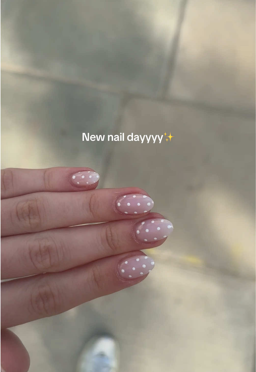 My nails before COMPLETELY ripped off 🥲 so sore #fyp #nailday #polkadotnails 