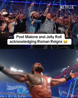 Post Malone and Jelly Roll acknowledging Roman Reigns at Clash in Paris 😂☝️ #WWEClash #WWEonNetflix #WWE 