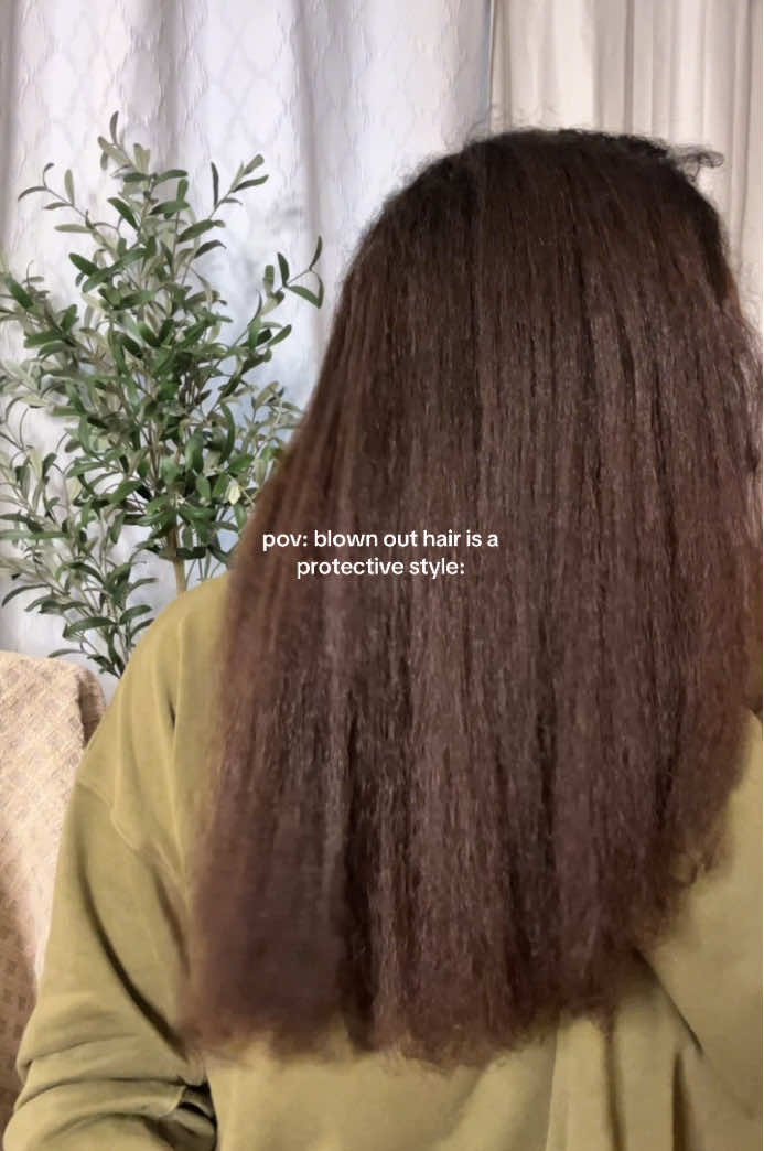 Follow me for natural hair, skin and more🫶🏽 With blown out hair I get less knots and I don’t have to detangle as often🤷🏾‍♀️ I still wear my curls out but only for a day or two at a time then it’s in twists, braids or a blowout.  #hairstyles #naturalhairinspo #stretchedstyles #protectivestyle 
