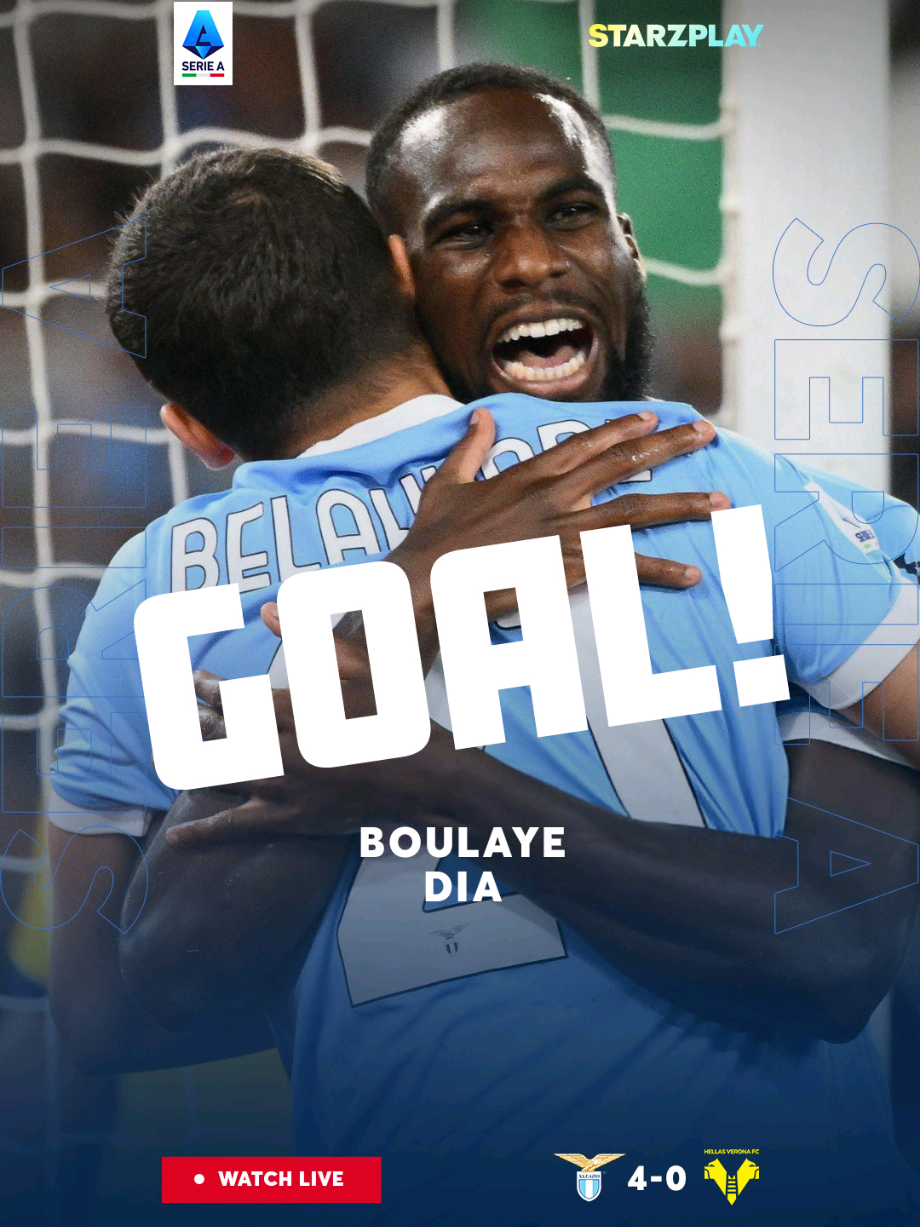 لاتسيو يعزز تقدمه مجددًا! ديا يهز الشباك من مسافة قريبة. Lazio extends their lead again! Dia scores from close range. #SerieA #Lazio #BoulayeDia #STARZPLAY