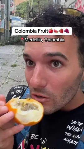 I can’t find any maracuya fruit,  so I had to settle for this random fruit 😭🫣#backpackingsouthamerica #backpackinglife #colombiatravel #tiktokcolombia🇨🇴 #medellincolombia 