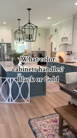 Comment and let me know Black or Gold handles??? #farmhousekitchen #kitchendesign #farmhousestyle #sherwinwilliams #kitchencabinets 