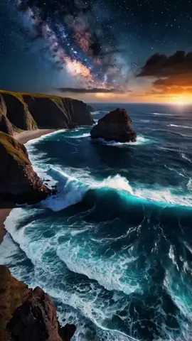 As the last glow of sunset fades,the stars begin to sparkle above. 🌅✨ A breathtaking moment where crashing waves meet the endless horizon. #SunsetVibes #OceanMagic  #StarrySkies  #wavesandwonders  #NatureEscape 