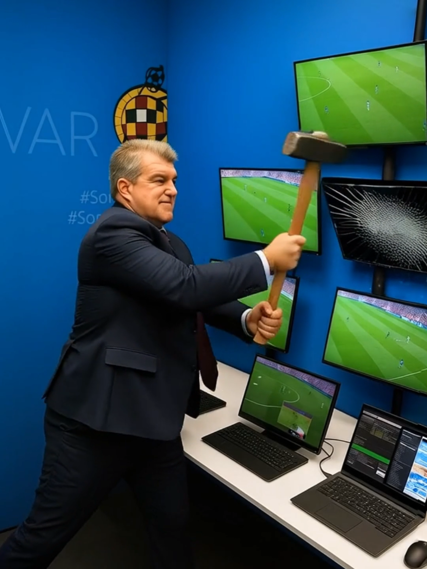 Laporta destruye la sala del VAR para que no revisen el penalti a Lamine Yamal contra el Rayo Vallecano, pero no logra evitar el empate #rayovallecano #barcelona #futbol #laliga #var 