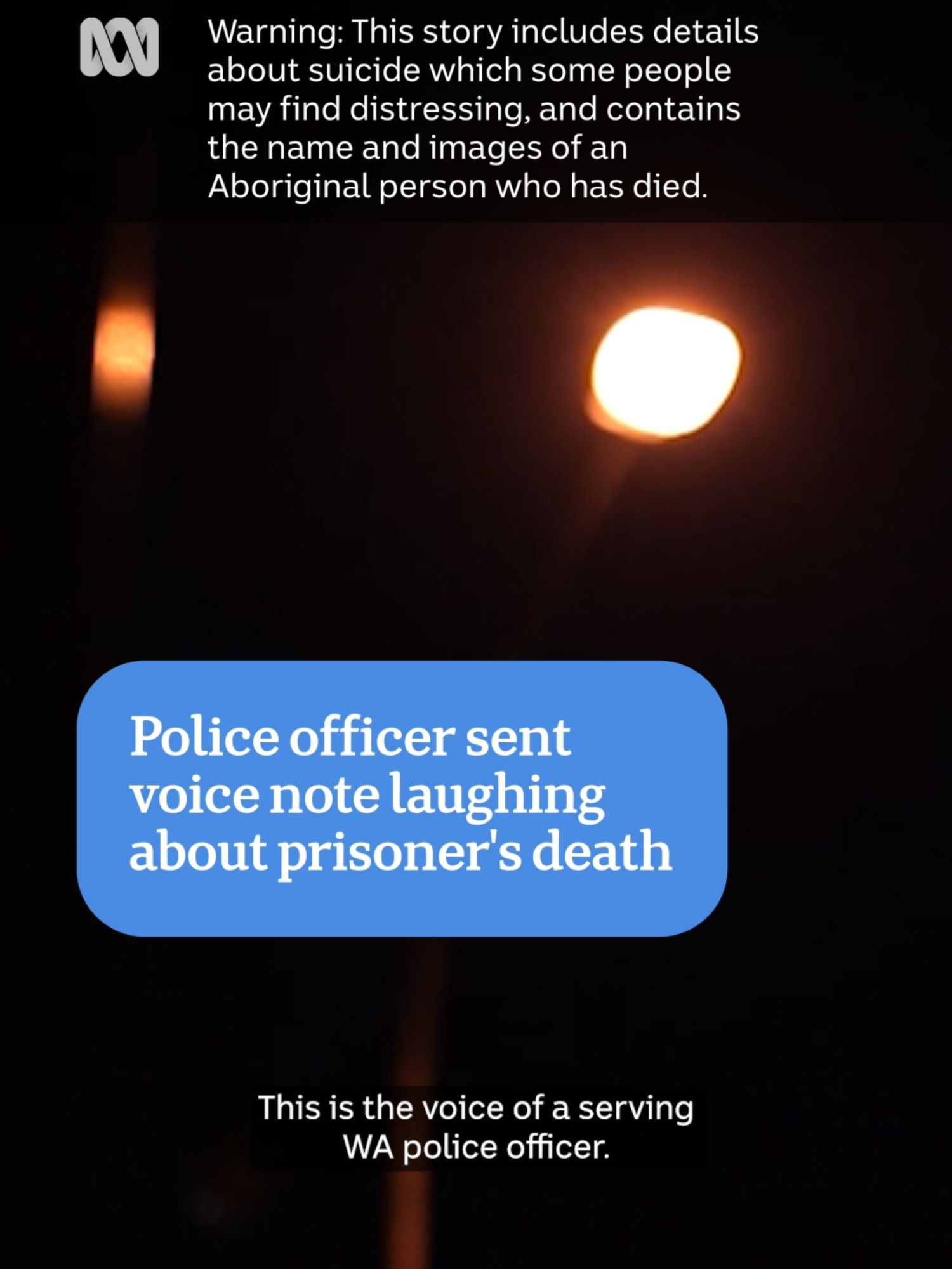 WARNING: This story contains names and images of First Nations people who have died, and details about suicide and self-harm. The ABC has obtained a voice recording of a WA police officer laughing about the suicide of an Aboriginal prisoner. It comes as new data shows the state has the highest rates of Indigenous deaths in custody in Australia.  If you need someone to talk to, call: • Lifeline on 13 11 14 • Kids Helpline on 1800 551 800 • MensLine Australia on 1300 789 978 • Suicide Call Back Service on 1300 659 467 • 13YARN on 13 92 76 • Beyond Blue on 1300 22 46 36 • Headspace on 1800 650 890 • QLife on 1800 184 527 #ABCNews #RegionalReportingTeam