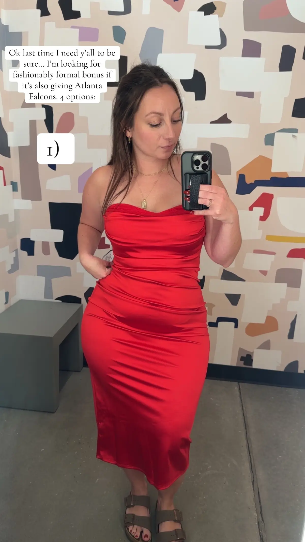 Looking for fashionably formal with bonus points  if it’s giving Atlanta Falcons. 4 options vote below and go ##dress##tryon##tryonhaul