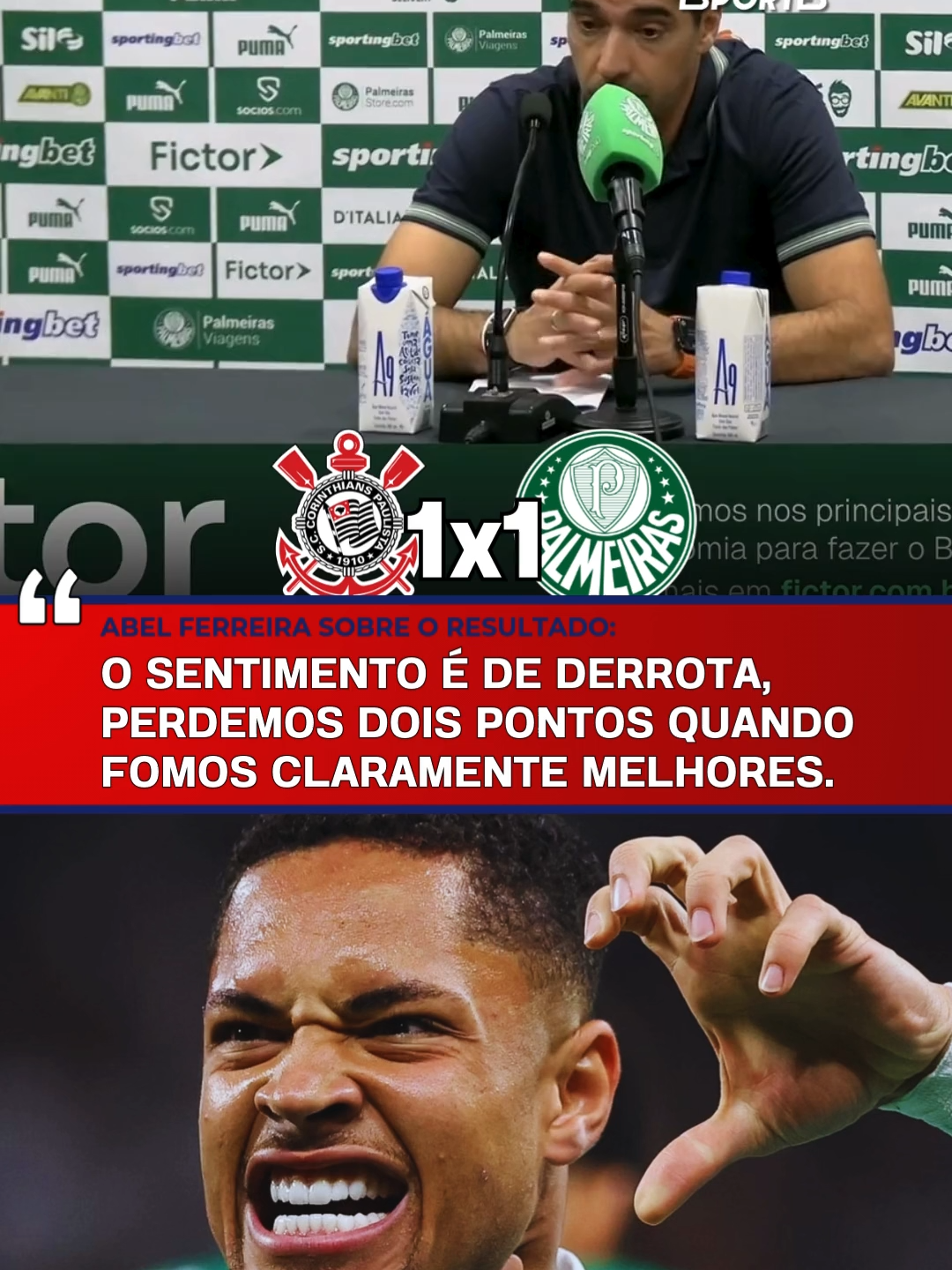 🗣️ SENTIMENTO RUIM! Abel Ferreira fala sobre o empate com o Corinthians, apesar do seu time ter jogado melhor. #Brasileirão #Corinthians #Palmeiras