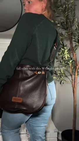 Off to grab coffee with my favorite Wrangler — fall vibes in full effect 🍂☕️👜 @Rustic Charm Bootic #wrangler #purse #pursetok #purses #crossbodybag 