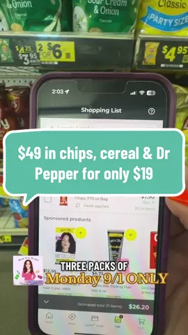 MONDAY, September 1st ONLY!!! $49 in cereal, chips & soda for only $19. Hope you score✌🏼#hopeyouscore✌🏼 #dollargeneral #dollargeneralcouponing #dollargeneraldeals #5off25 