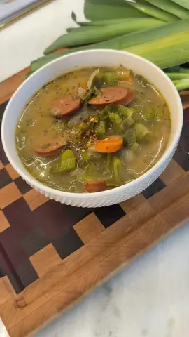 Leek Soup 🥣  	•	2 bunches leeks, sliced 	•	1 pack smoked Cajun sausage, sliced 	•	2 carrots, sliced 	•	1 onion, chopped 	•	2 celery stalks, chopped 	•	1 bunch green onion, sliced 	•	1 can cream of chicken with herbs 	•	4 cups chicken stock 	•	2 cups water 	•	Whatcha Cookin Cajun Seasoning 	•	Red pepper flakes 	•	Garlic powder 	•	Onion powder 	•	Italian seasoning 	•	Oregano Directions: 	1.	Slice sausage and veggies. 	2.	Brown sausage in a pot, then remove and set aside. 	3.	Add carrots and leeks to the pot and cook until softened. 	4.	Stir in onion, celery, and green onion. Cook down until tender. 	5.	Return sausage to the pot. 	6.	Add the cream of chicken soup, chicken stock, and water. Stir well. 	7.	Season with Whatcha Cookin Cajun Seasoning, red pepper flakes, garlic powder, onion powder, Italian seasoning, and oregano. 	8.	Simmer 30 minutes to 1 hour. #soup #soupseason #EasyRecipe #dinner #fyp