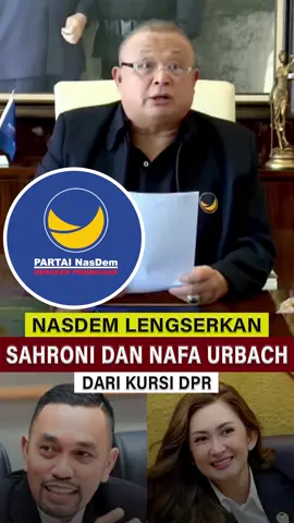 NasDem Copot Ahmad Sahroni & Nafa Urbach dari DPR DPP Partai NasDem resmi menonaktifkan dua kadernya, Ahmad Sahroni dan Nafa Urbach, per 1 September 2025. Sekjen NasDem, Hermawi Taslim, menyebut ada pernyataan anggota DPR Fraksi NasDem yang dianggap menyinggung dan mencederai perasaan rakyat. Hal itu dinilai menyimpang dari garis perjuangan partai yang mengaku bertumpu pada semangat kerakyatan. Isi pernyataan resmi: * Aspirasi masyarakat harus jadi acuan utama perjuangan NasDem. * Semangat kerakyatan harus sesuai tujuan nasional sebagaimana tercantum dalam UUD 1945. * NasDem menyampaikan belasungkawa atas wafatnya warga yang memperjuangkan aspirasinya. * Pernyataan kader yang menyinggung rakyat dinilai sebagai pelanggaran serius. Atas dasar itu, Sahroni dan Nafa dinonaktifkan sebagai anggota DPR RI Fraksi NasDem. Dinonaktifkannya dua figur populer sekaligus menambah daftar panjang partai yang “bersih-bersih” kader di tengah krisis kepercayaan publik pada parlemen. #nasdem #sahroni #nafaurbach #dpr #beritanasional 