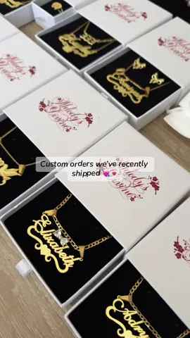 Just a few of the custom necklace orders that shipped this week 😍✨  More of this week’s pretty orders will be posted soon 🥰 #customjewelry #namenecklace #goldplatedjewelry #goldfilledjewelry #jewelryset #melodysdivine #giftideas 